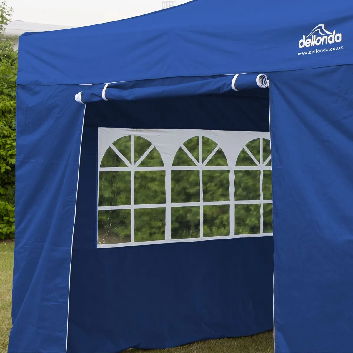 Dellonda Premium 3x3m Pop-Up Gazebo & Side Walls, PVC Coated, Water Resistant Fabric with Carry Bag, Rope, Stakes & Weight Bags - Blue