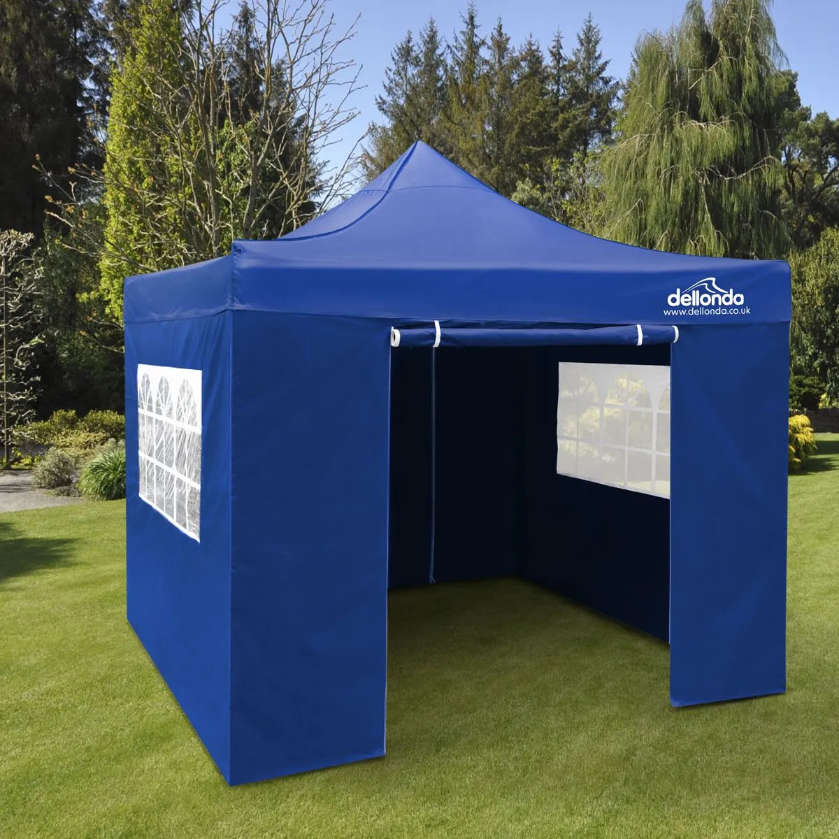 Dellonda Premium 3x3m Pop-Up Gazebo & Side Walls, PVC Coated, Water Resistant Fabric with Carry Bag, Rope, Stakes & Weight Bags - Blue