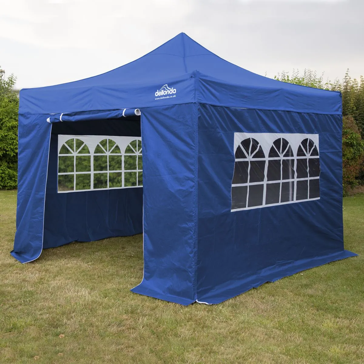 Dellonda Premium 3x3m Pop-Up Gazebo & Side Walls, PVC Coated, Water Resistant Fabric with Carry Bag, Rope, Stakes & Weight Bags - Blue