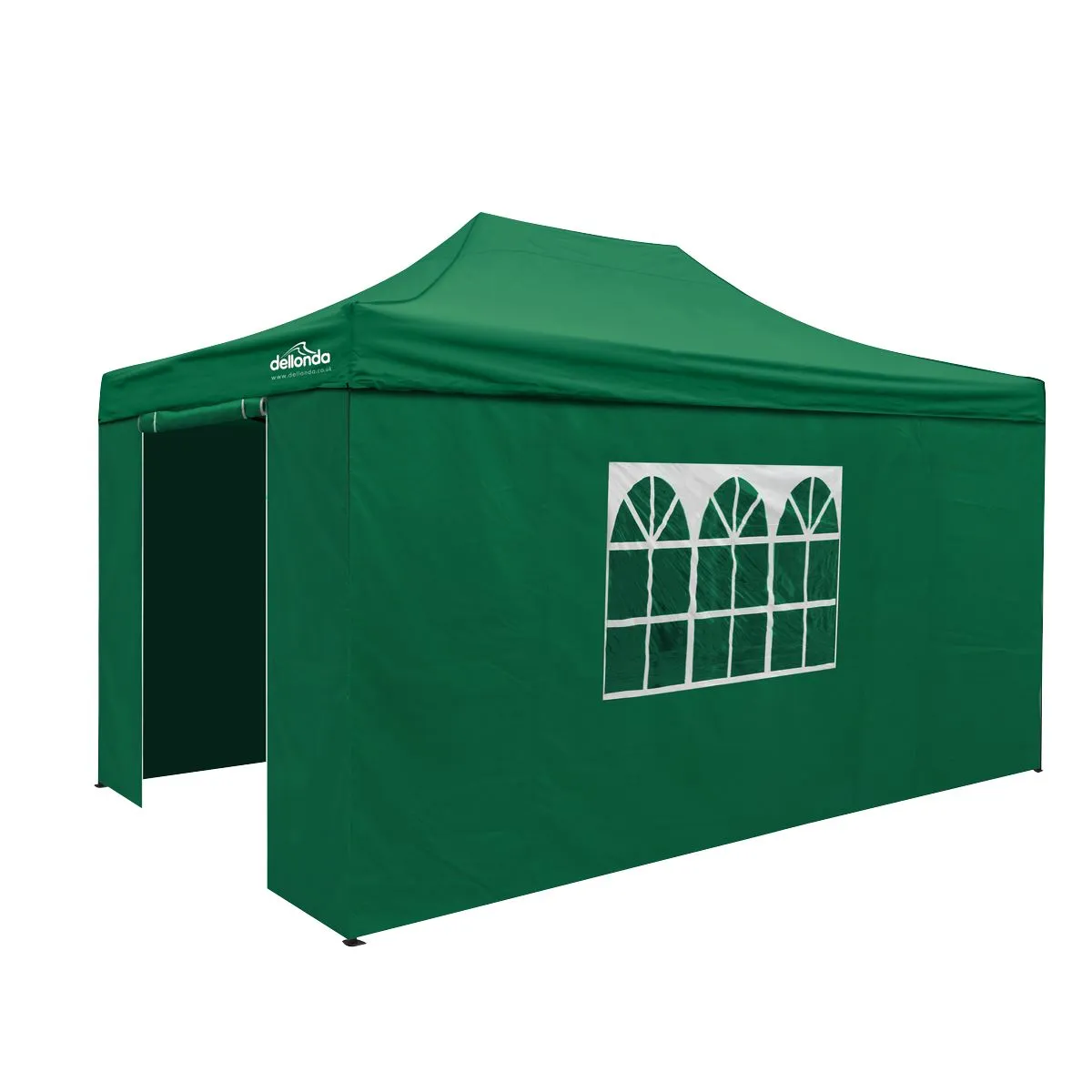Dellonda Premium 3x4.5m Pop-Up Gazebo & Side Walls, PVC Coated, Water Resistant Fabric with Carry Bag, Rope, Stakes & Weight Bags - Green