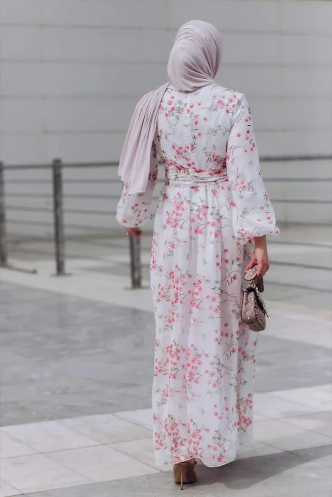 Dilara lantern-sleeve floral-print dress