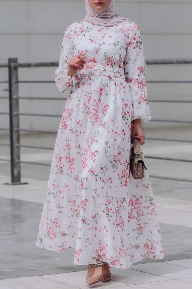 Dilara lantern-sleeve floral-print dress