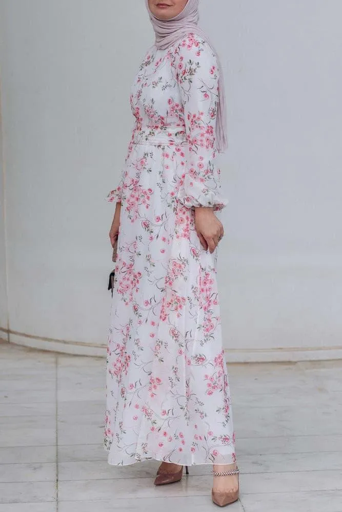 Dilara lantern-sleeve floral-print dress