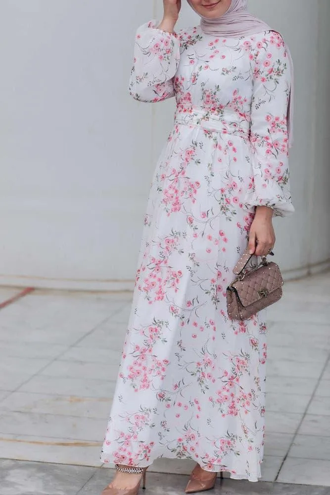 Dilara lantern-sleeve floral-print dress