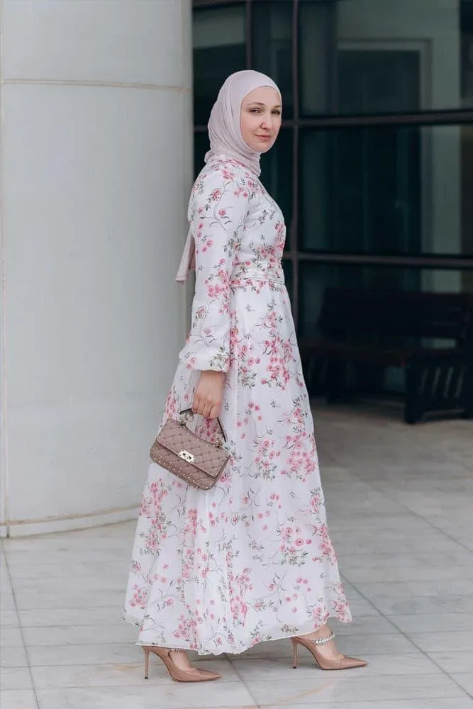 Dilara lantern-sleeve floral-print dress