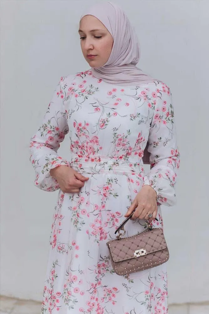 Dilara lantern-sleeve floral-print dress