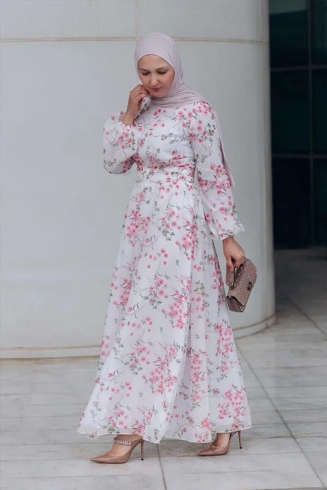 Dilara lantern-sleeve floral-print dress