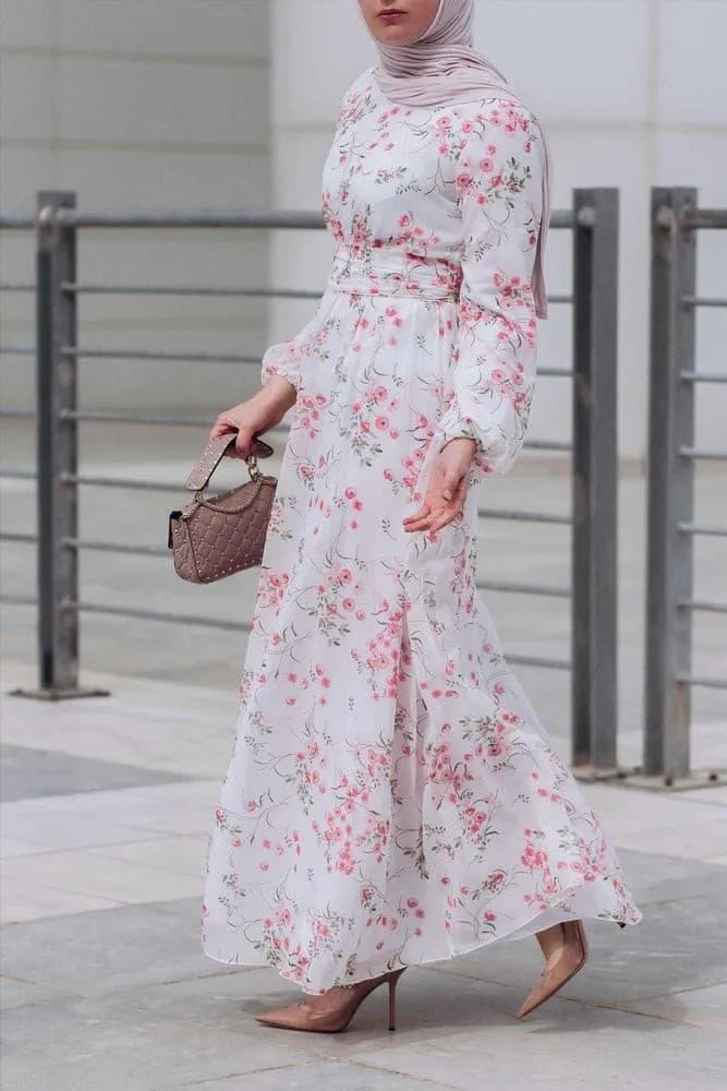 Dilara lantern-sleeve floral-print dress
