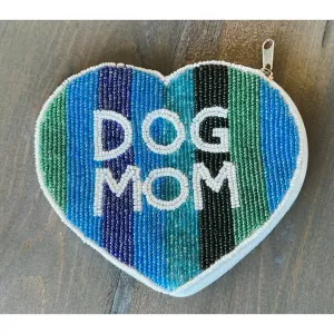 Dog Mom Striped Heart Seed Beaded Coin Purse