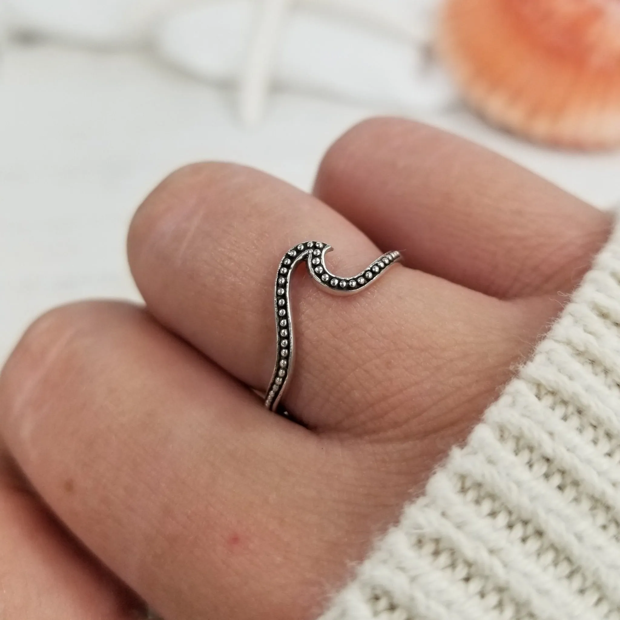 Dotted Sterling Silver Wave Ring