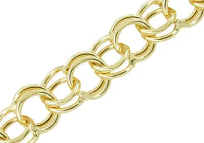 Double Link Vintage Charm Bracelet in 14 Karat Gold