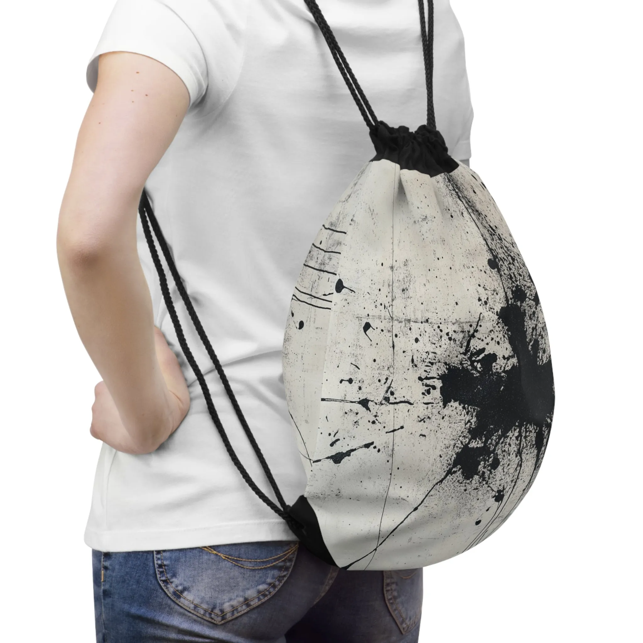 DUO MODERN "Artistic Black Splatter" Drawstring Bag