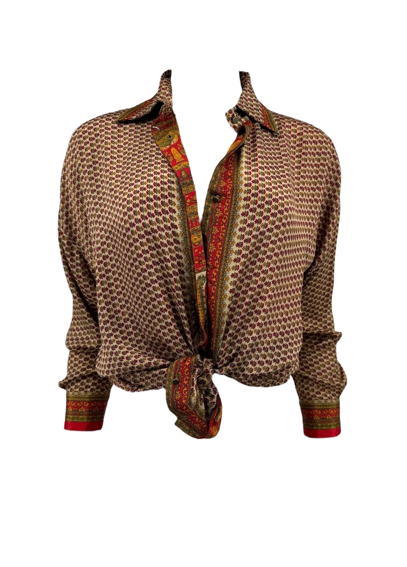 Embossed Oriental Motif Long Sleeve Shirt - Burnt Sienna