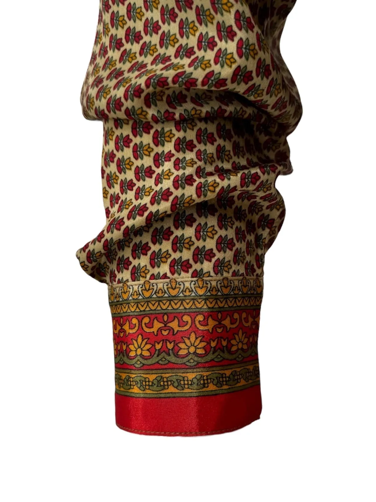 Embossed Oriental Motif Long Sleeve Shirt - Burnt Sienna