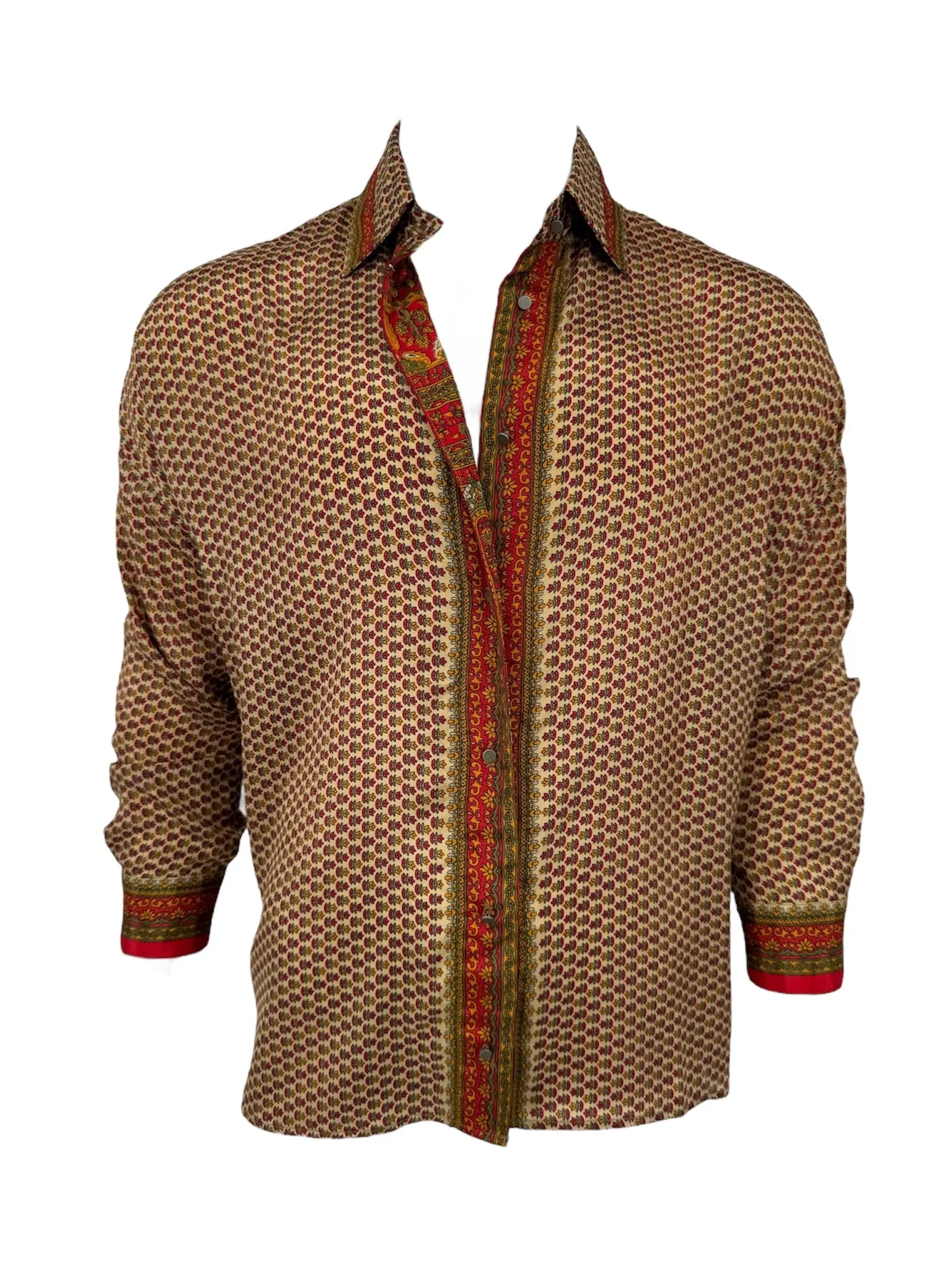 Embossed Oriental Motif Long Sleeve Shirt - Burnt Sienna