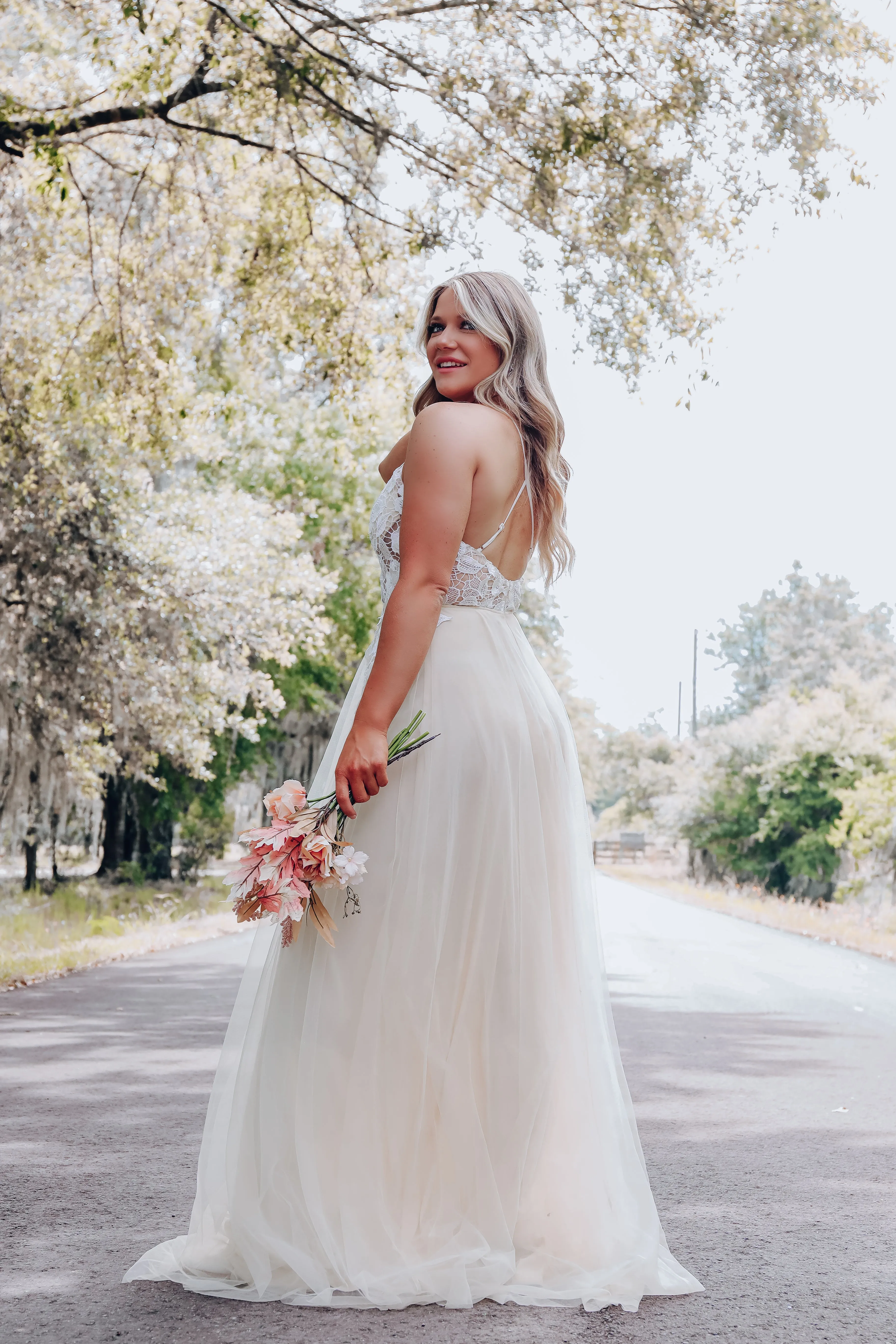 Enchanting Floral Lace Tulle Gown- Ivory