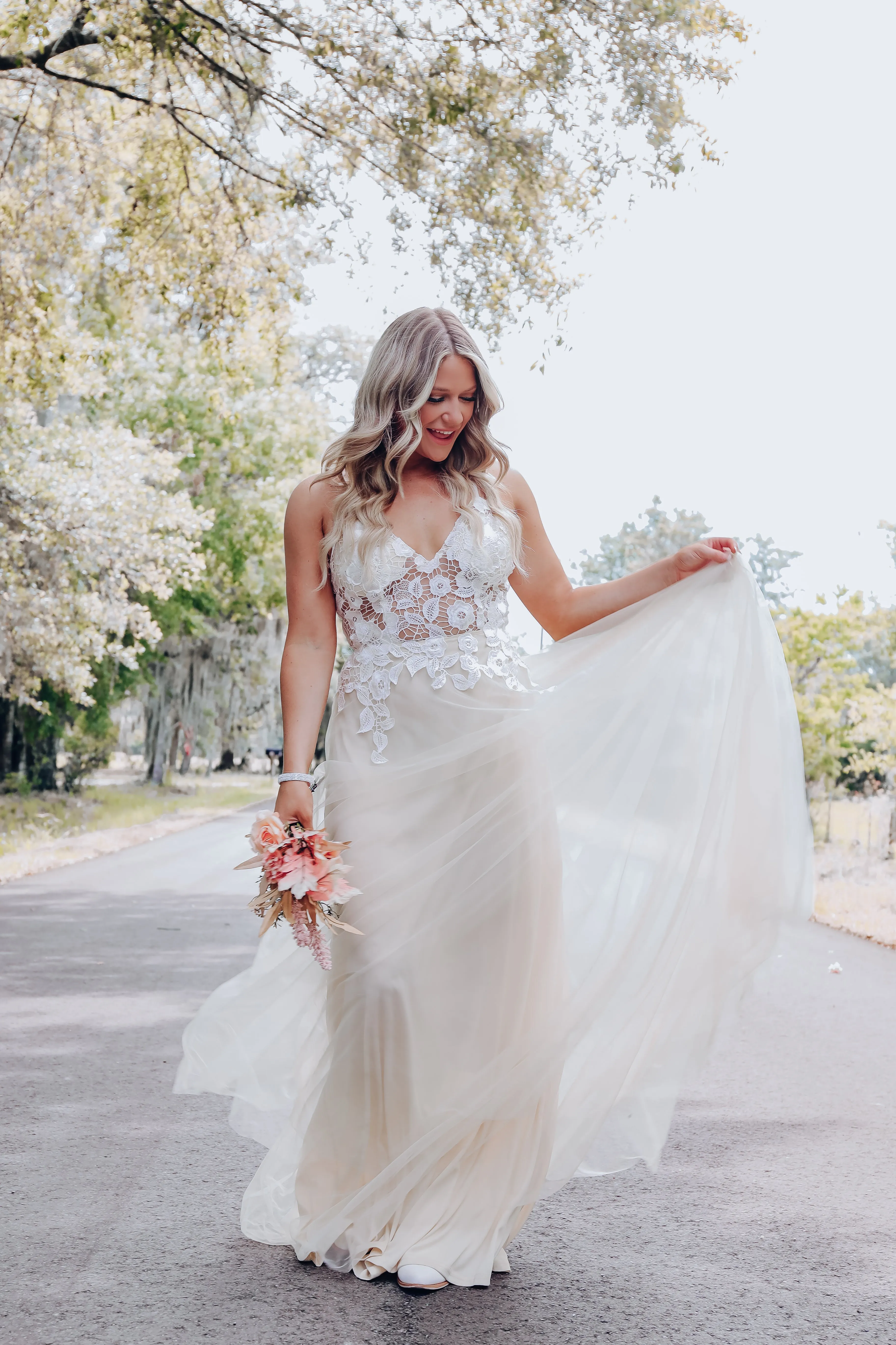 Enchanting Floral Lace Tulle Gown- Ivory