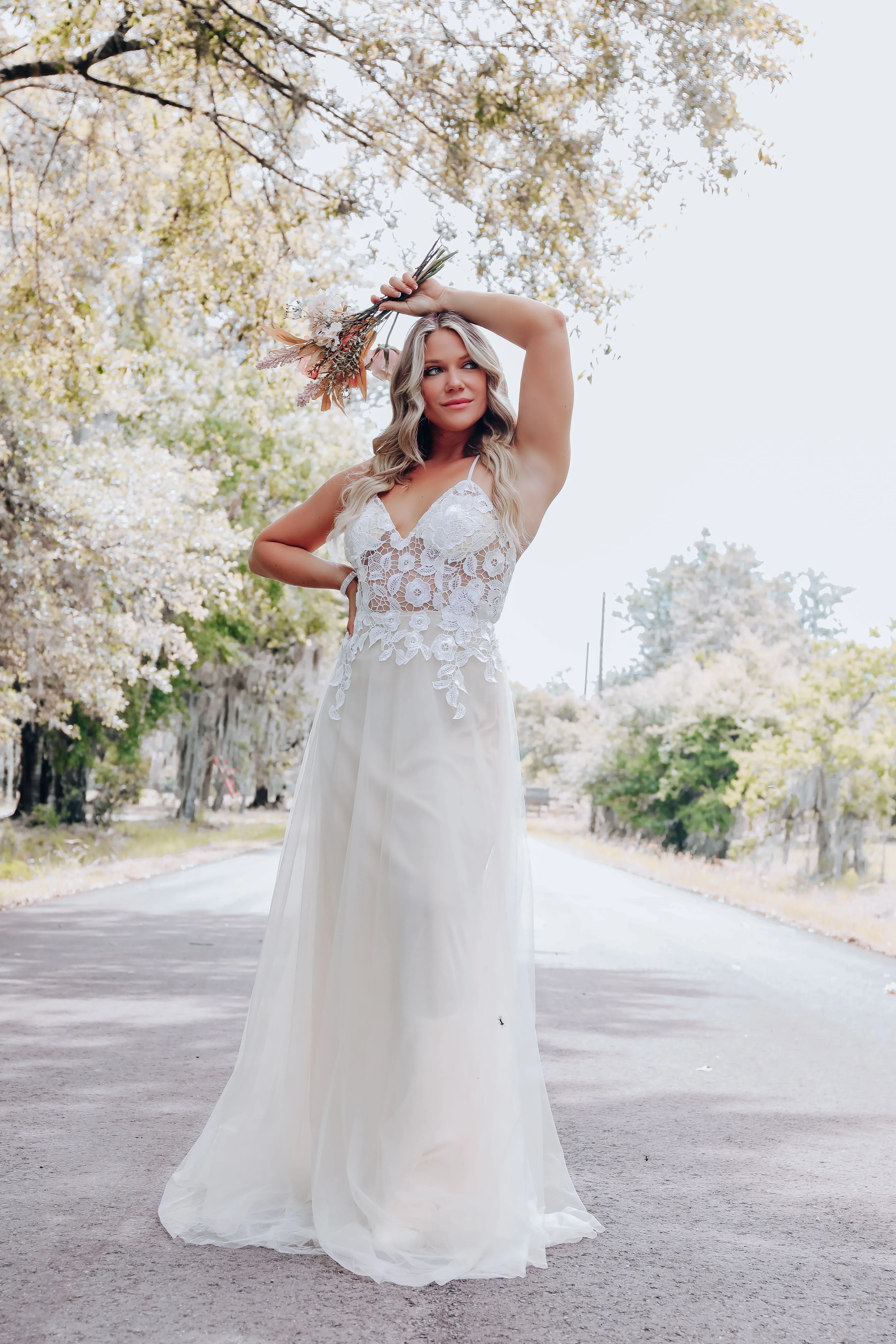 Enchanting Floral Lace Tulle Gown- Ivory