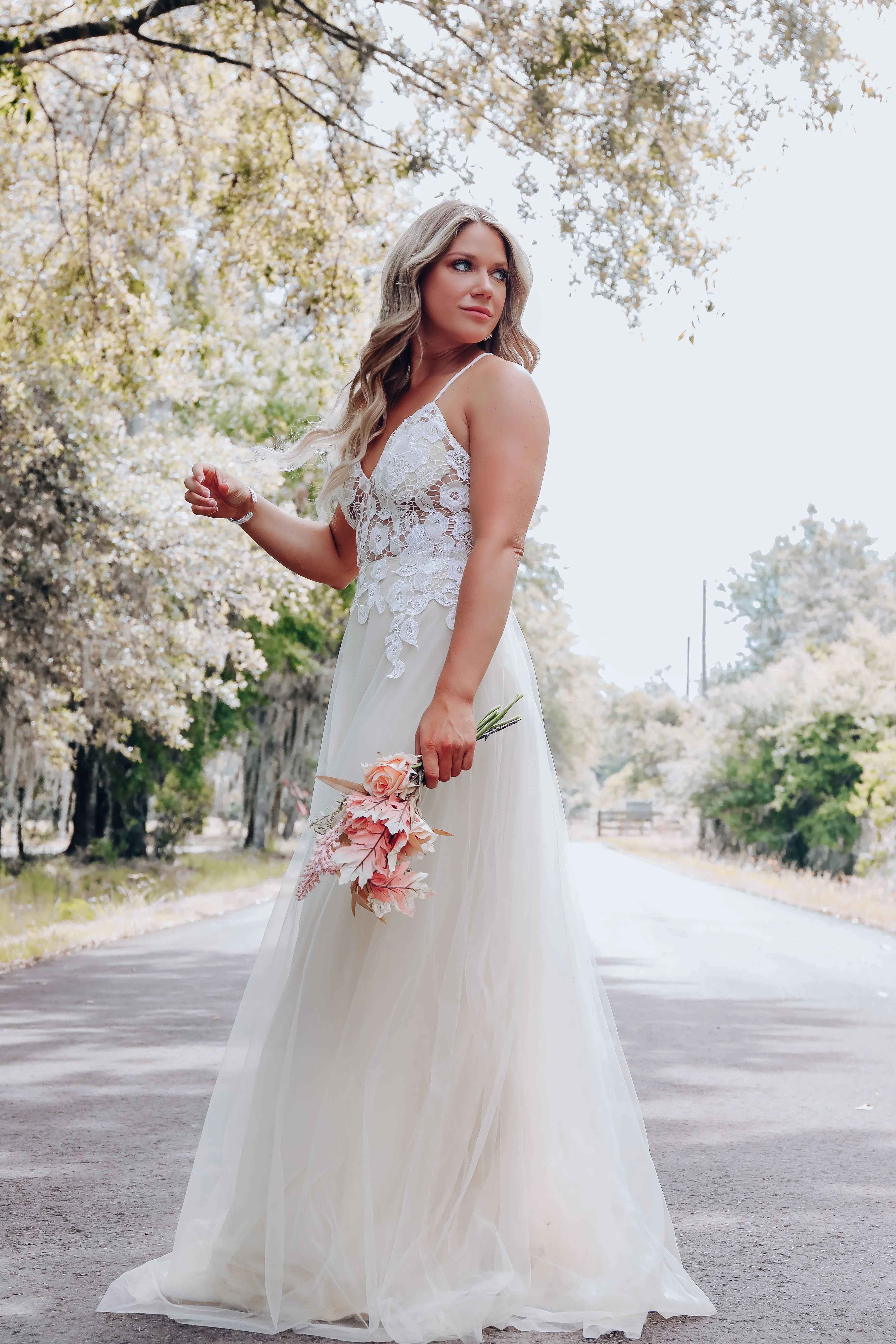 Enchanting Floral Lace Tulle Gown- Ivory