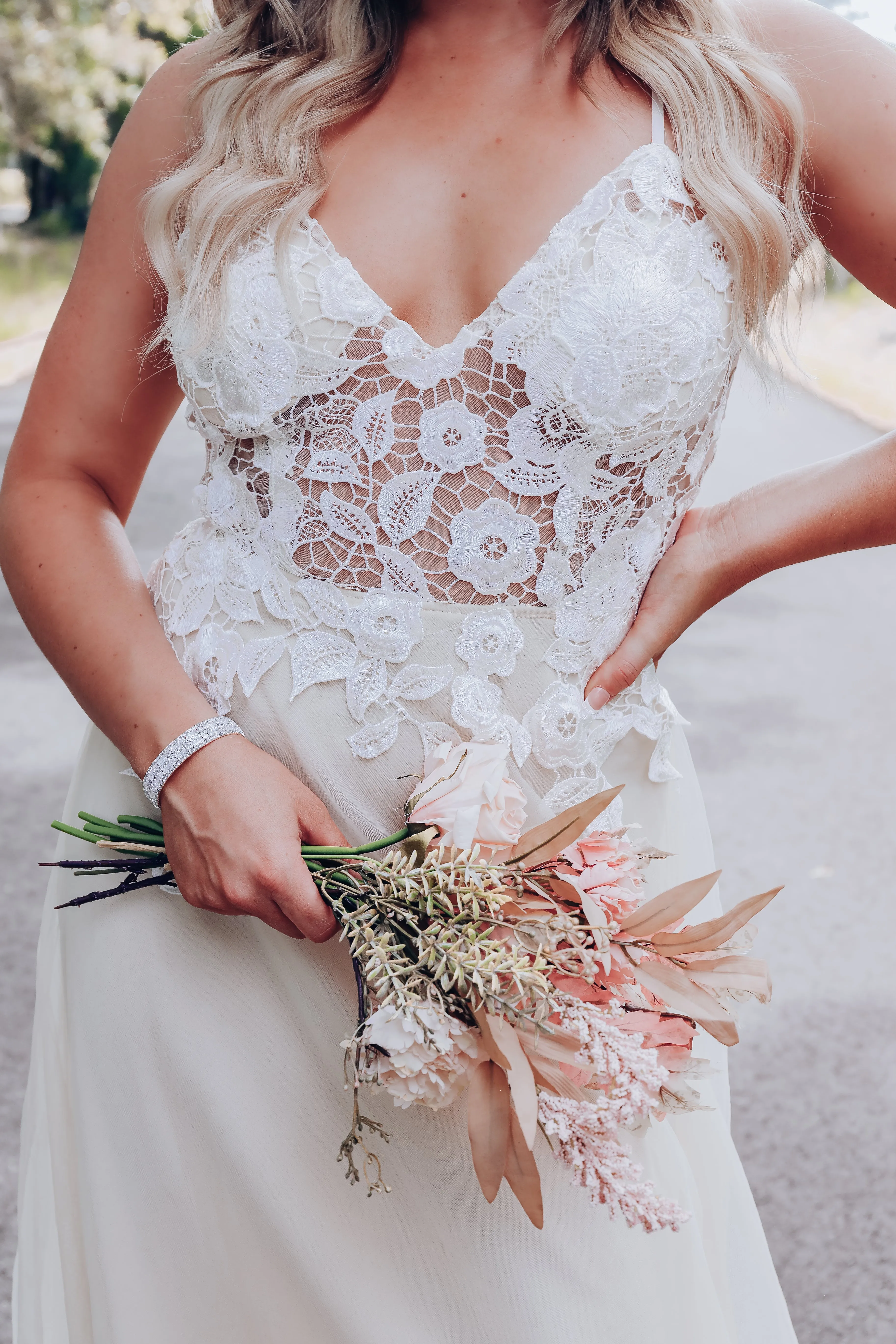 Enchanting Floral Lace Tulle Gown- Ivory