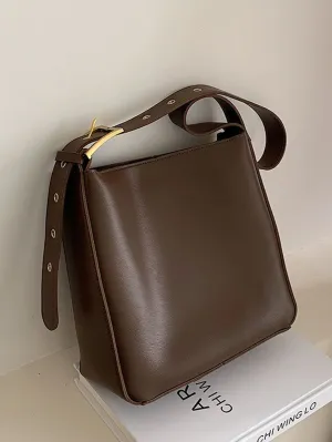 Eyelet Detail Minimalist Shoulder Bag - Coffee Brown