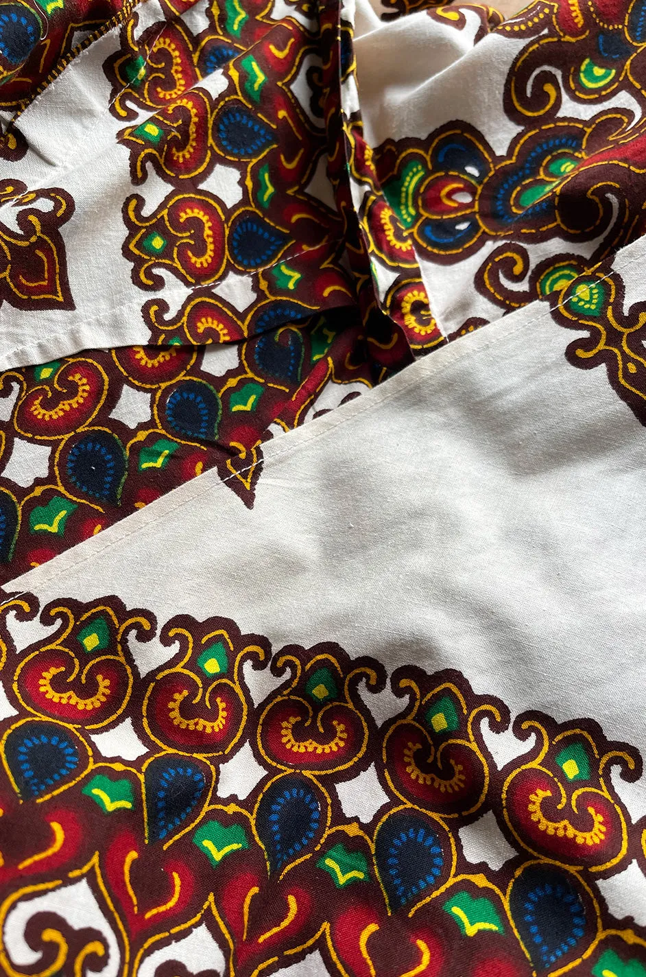 Fantastic 1970s Strapless Extended Multi Tie Bohemian Cotton Batik Print Dress