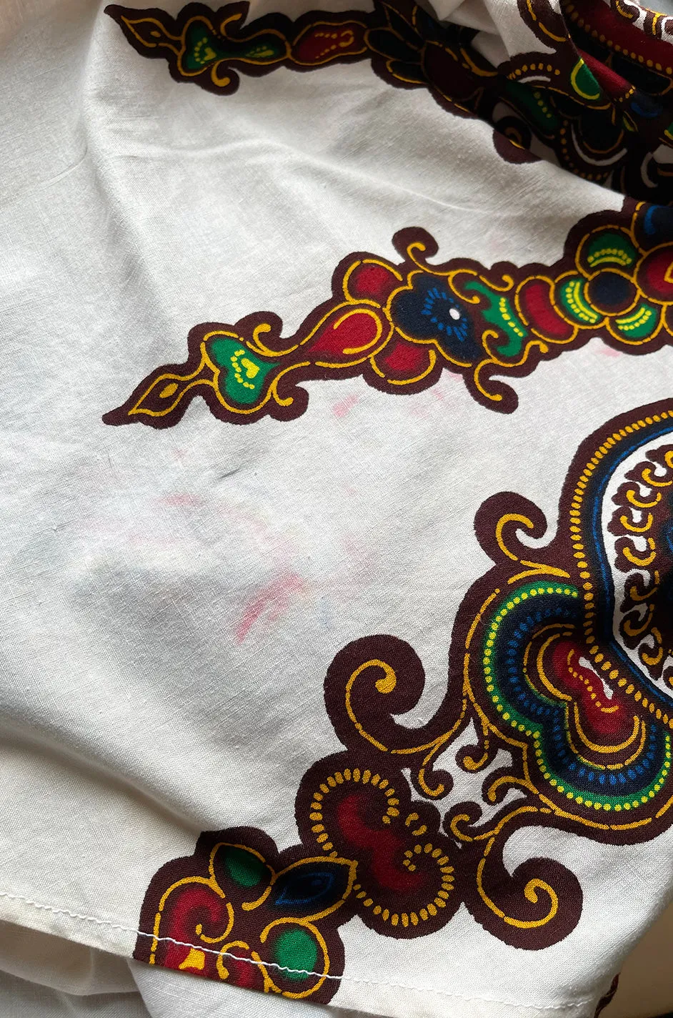 Fantastic 1970s Strapless Extended Multi Tie Bohemian Cotton Batik Print Dress