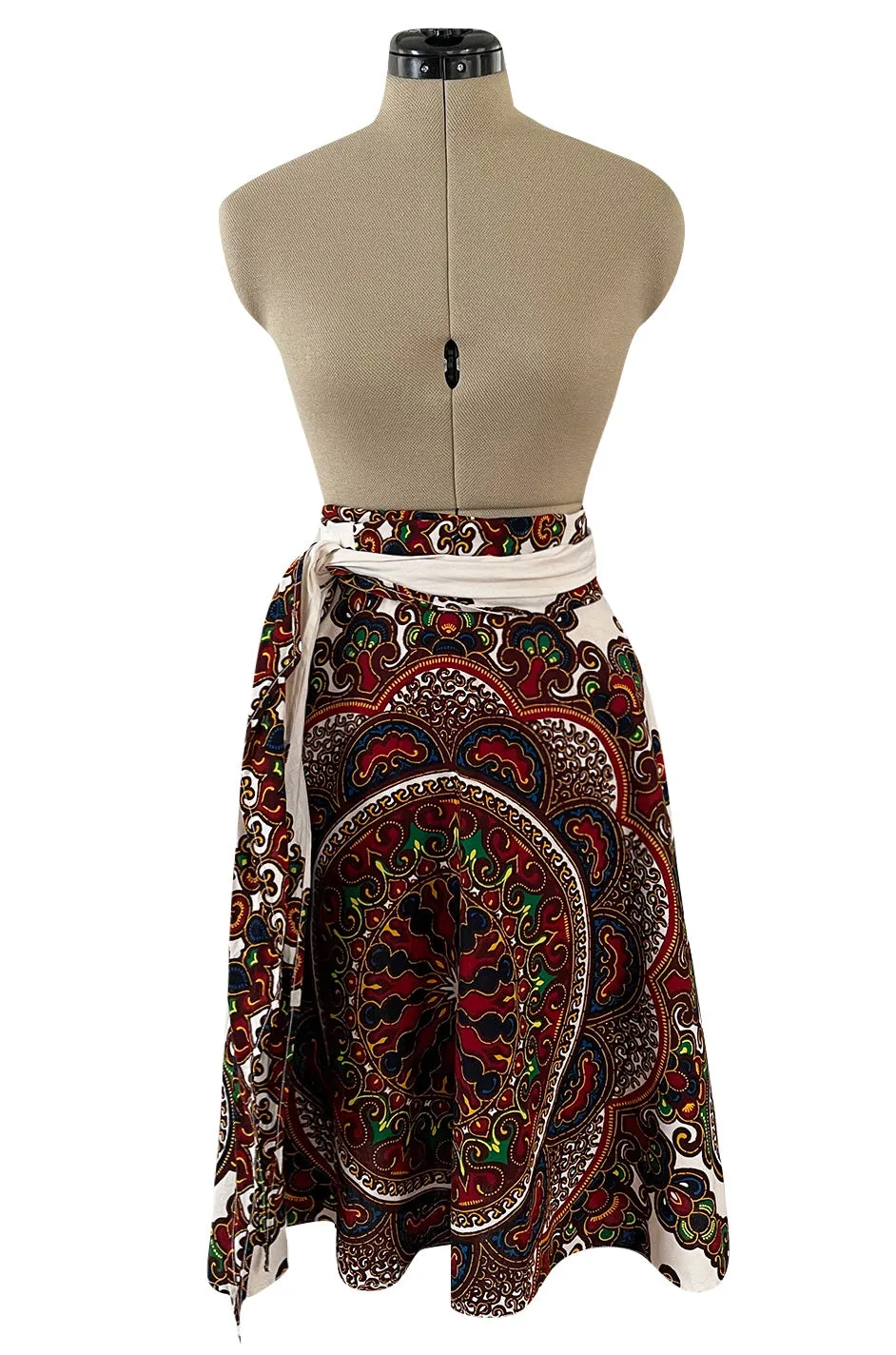 Fantastic 1970s Strapless Extended Multi Tie Bohemian Cotton Batik Print Dress
