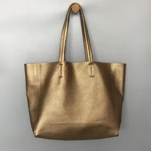 Fashion Womens Bronze Silver Leather Oversize Tote Bag Gold Shoulder Tote Bags Handbag Tote For Women