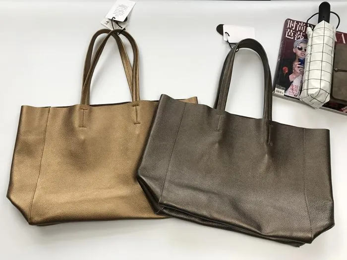 Fashion Womens Bronze Silver Leather Oversize Tote Bags Gold Shoulder Tote Bag Handbag Tote For Women