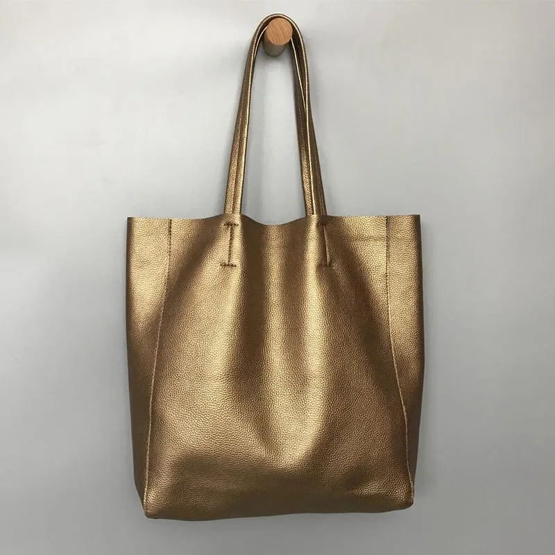 Fashion Womens Bronze Silver Leather Oversize Tote Bags Gold Shoulder Tote Bag Handbag Tote For Women