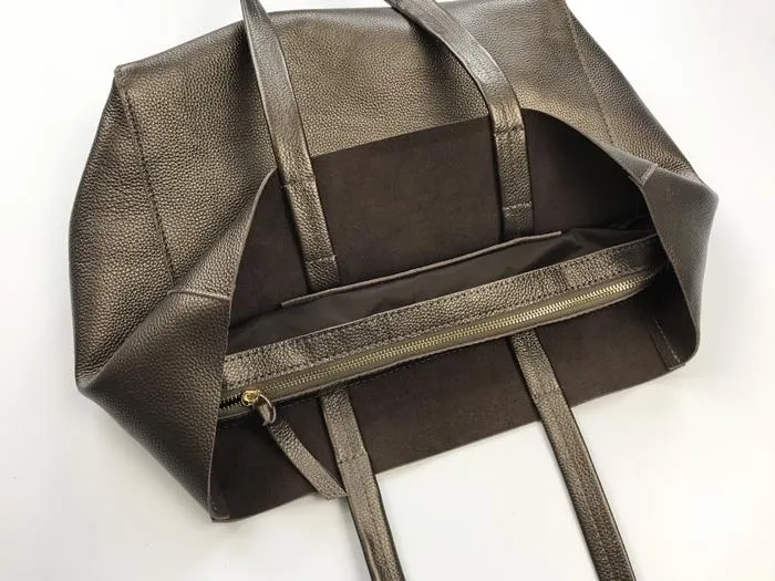 Fashion Womens Bronze Silver Leather Oversize Tote Bags Gold Shoulder Tote Bag Handbag Tote For Women