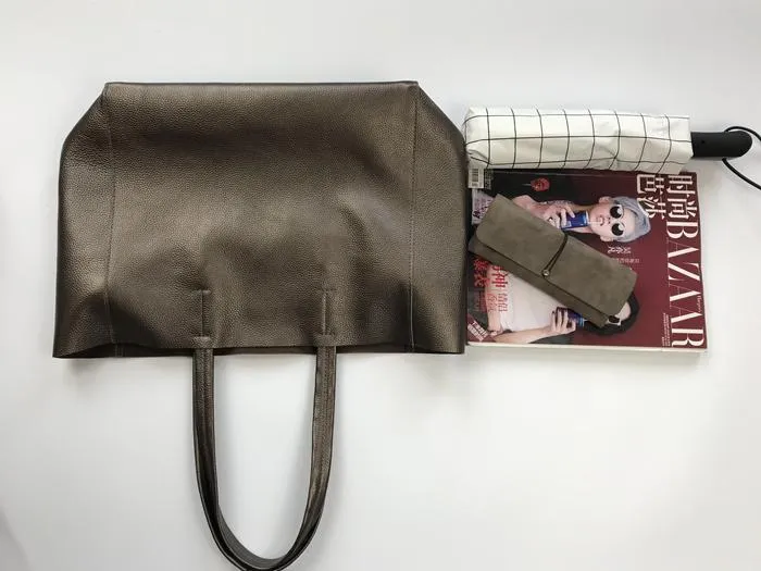 Fashion Womens Bronze Silver Leather Oversize Tote Bags Gold Shoulder Tote Bag Handbag Tote For Women