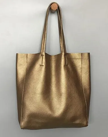 Fashion Womens Bronze Silver Leather Oversize Tote Bags Gold Shoulder Tote Bag Handbag Tote For Women