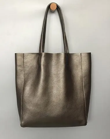 Fashion Womens Bronze Silver Leather Oversize Tote Bags Gold Shoulder Tote Bag Handbag Tote For Women