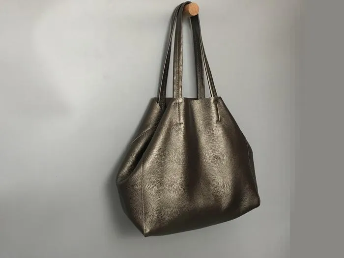 Fashion Womens Bronze Silver Leather Oversize Tote Bags Gold Shoulder Tote Bag Handbag Tote For Women