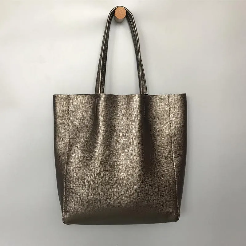 Fashion Womens Bronze Silver Leather Oversize Tote Bags Gold Shoulder Tote Bag Handbag Tote For Women