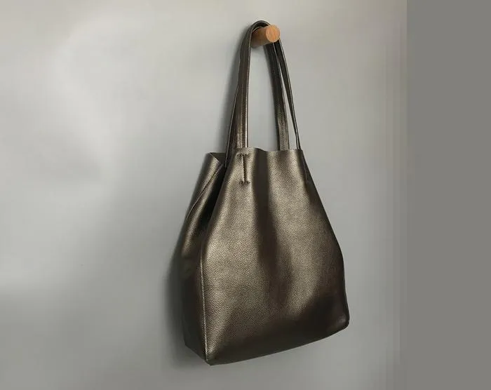 Fashion Womens Bronze Silver Leather Oversize Tote Bags Gold Shoulder Tote Bag Handbag Tote For Women