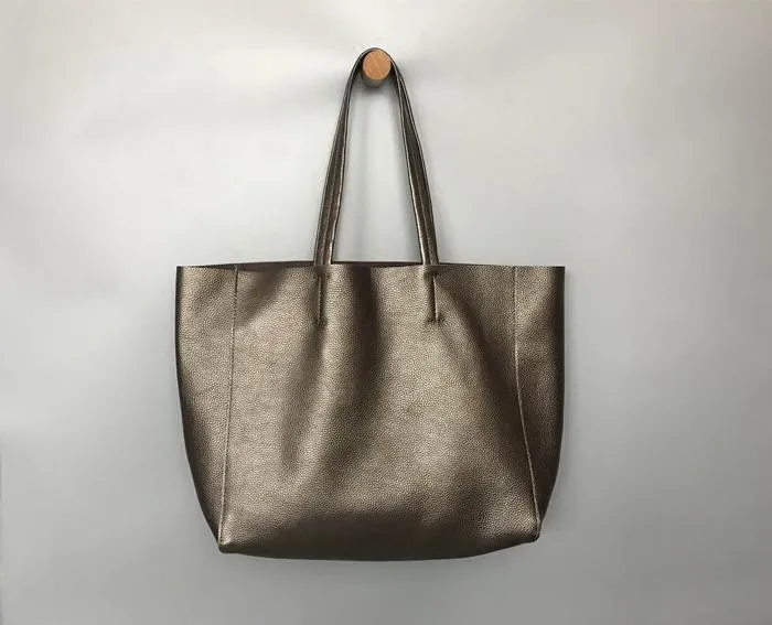 Fashion Womens Bronze Silver Leather Oversize Tote Bags Gold Shoulder Tote Bag Handbag Tote For Women