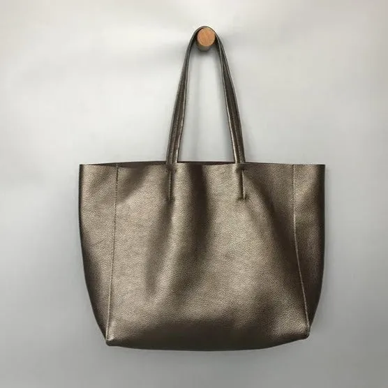 Fashion Womens Gold Leather Oversize Tote Bags Shoulder Bronze Silver Tote Bags Handbag Tote For Women