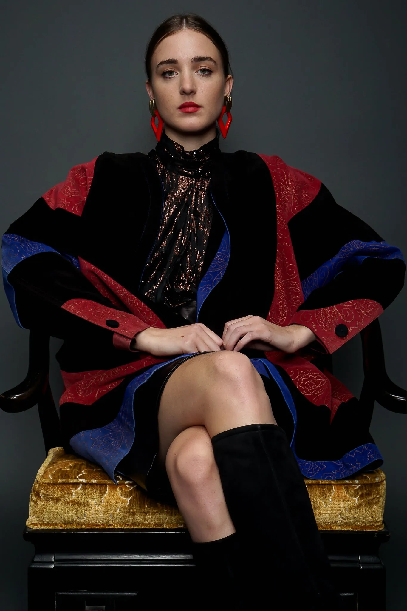 Faux Bois Brocade Blouse