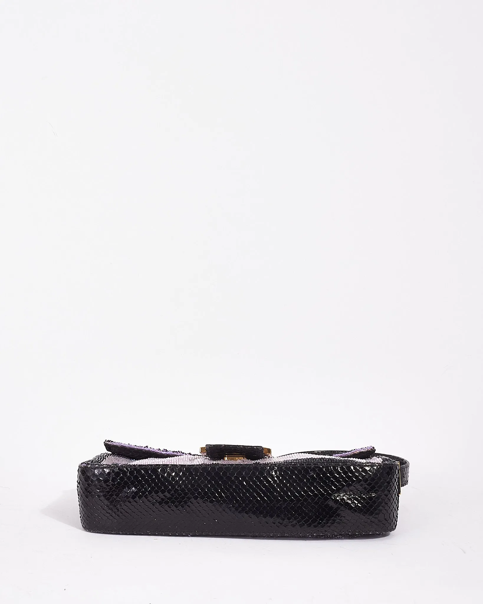 Fendi Vintage Purple & Black Trim Beaded Baguette Shoulder Bag