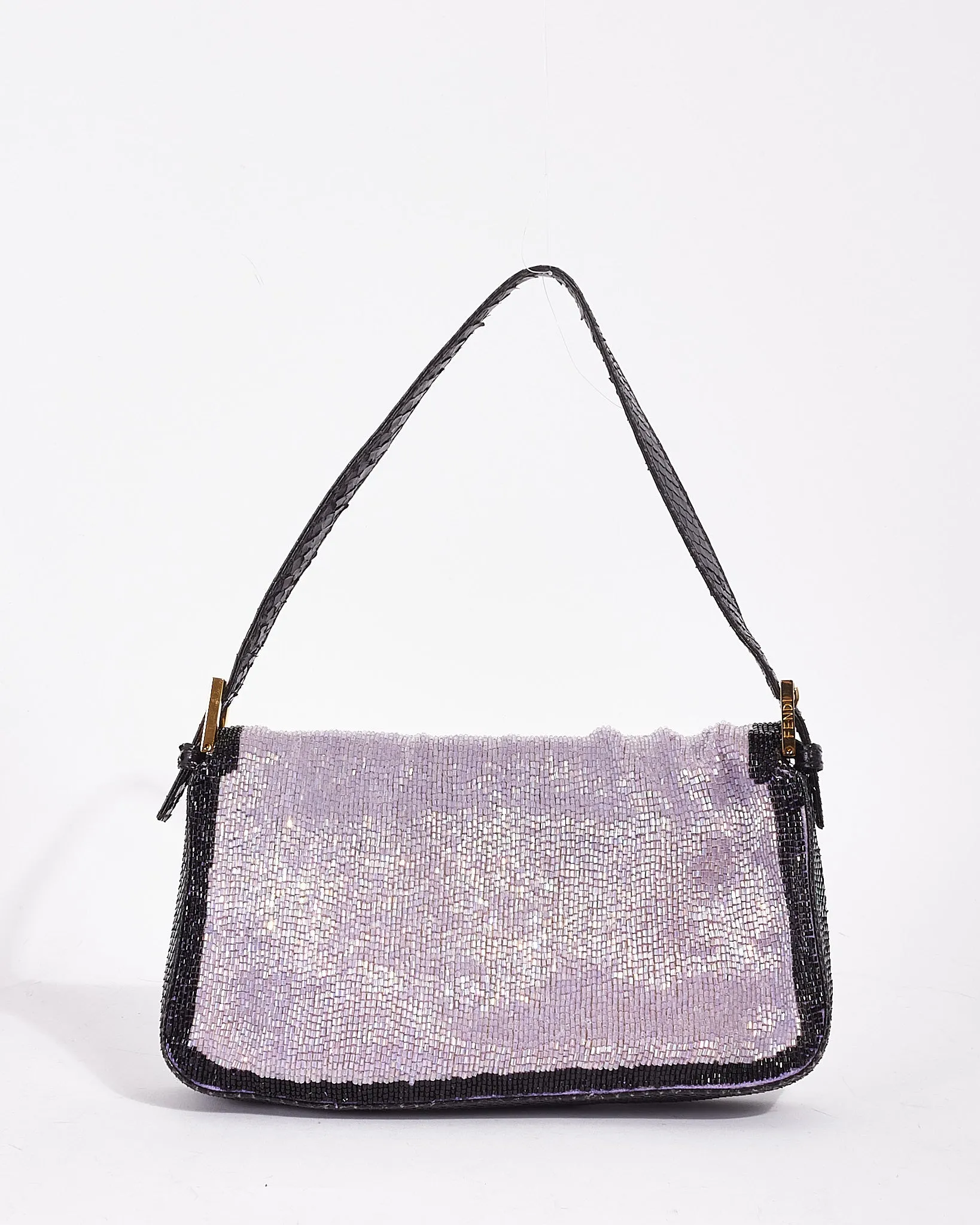 Fendi Vintage Purple & Black Trim Beaded Baguette Shoulder Bag