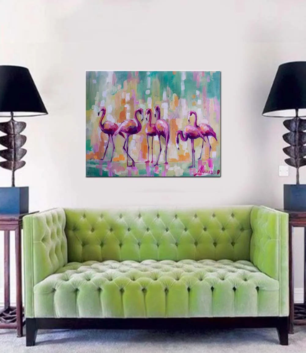 Flamingo Canvas Print,”Pink crew” Modern Canvas Wall Art