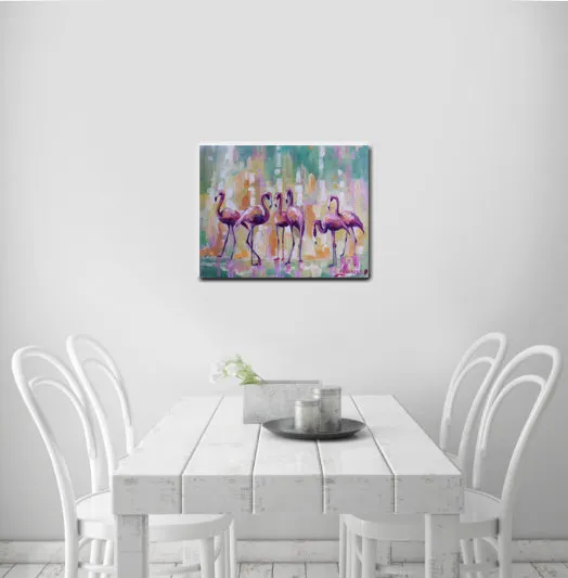 Flamingo Canvas Print,”Pink crew” Modern Canvas Wall Art