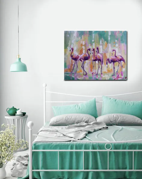 Flamingo Canvas Print,”Pink crew” Modern Canvas Wall Art