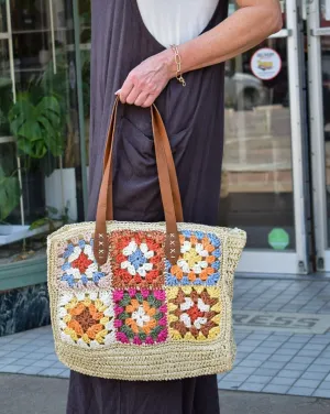 FLORAL CROCHETED TOTE BAG - BEIGE