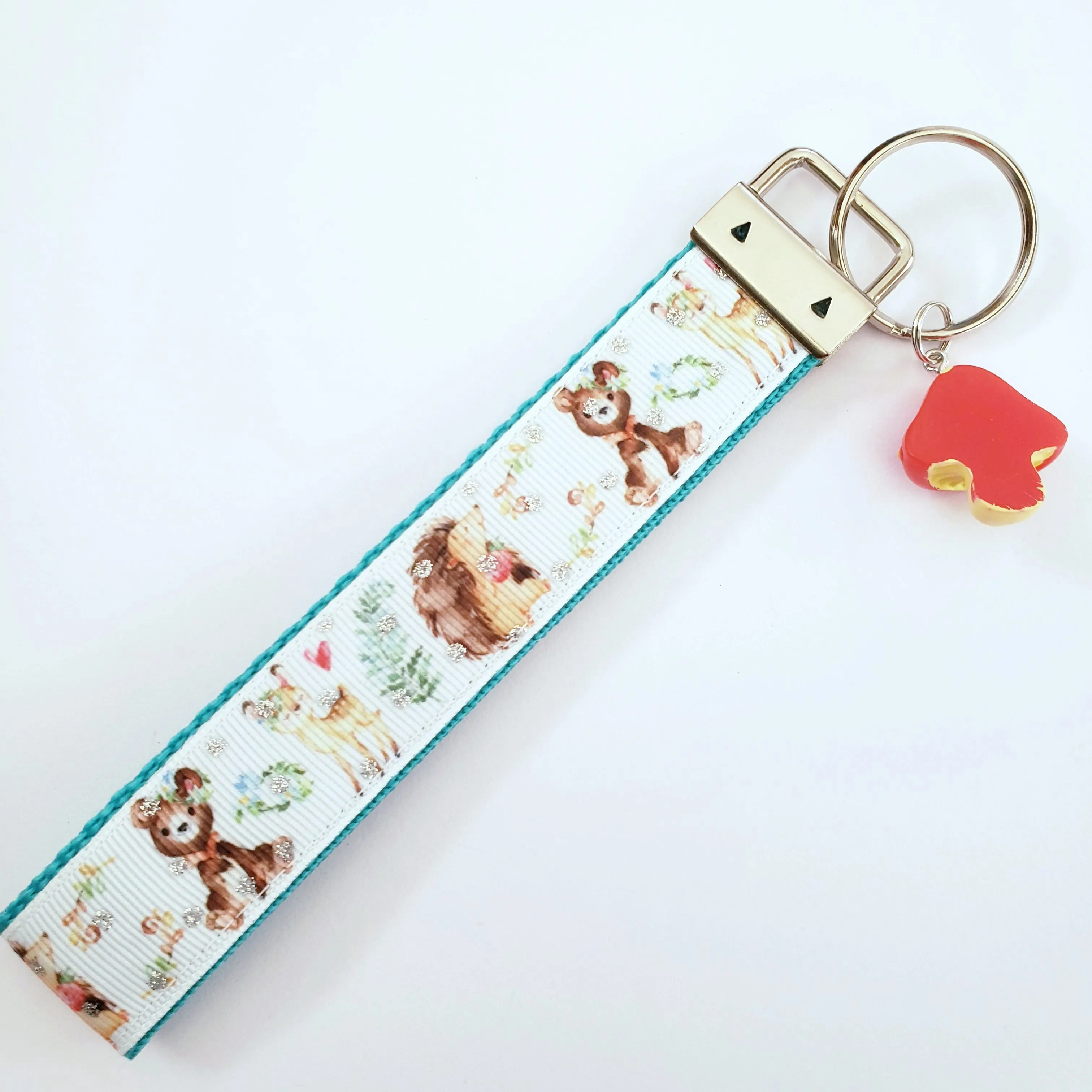 Forest Friends with Glitter Key Chain Fob featuring Hedgehogs Deer & Bear with cute charm