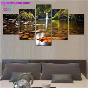 Framed 5 Pcs Landscape Painting: The Wall Waterfall Nature