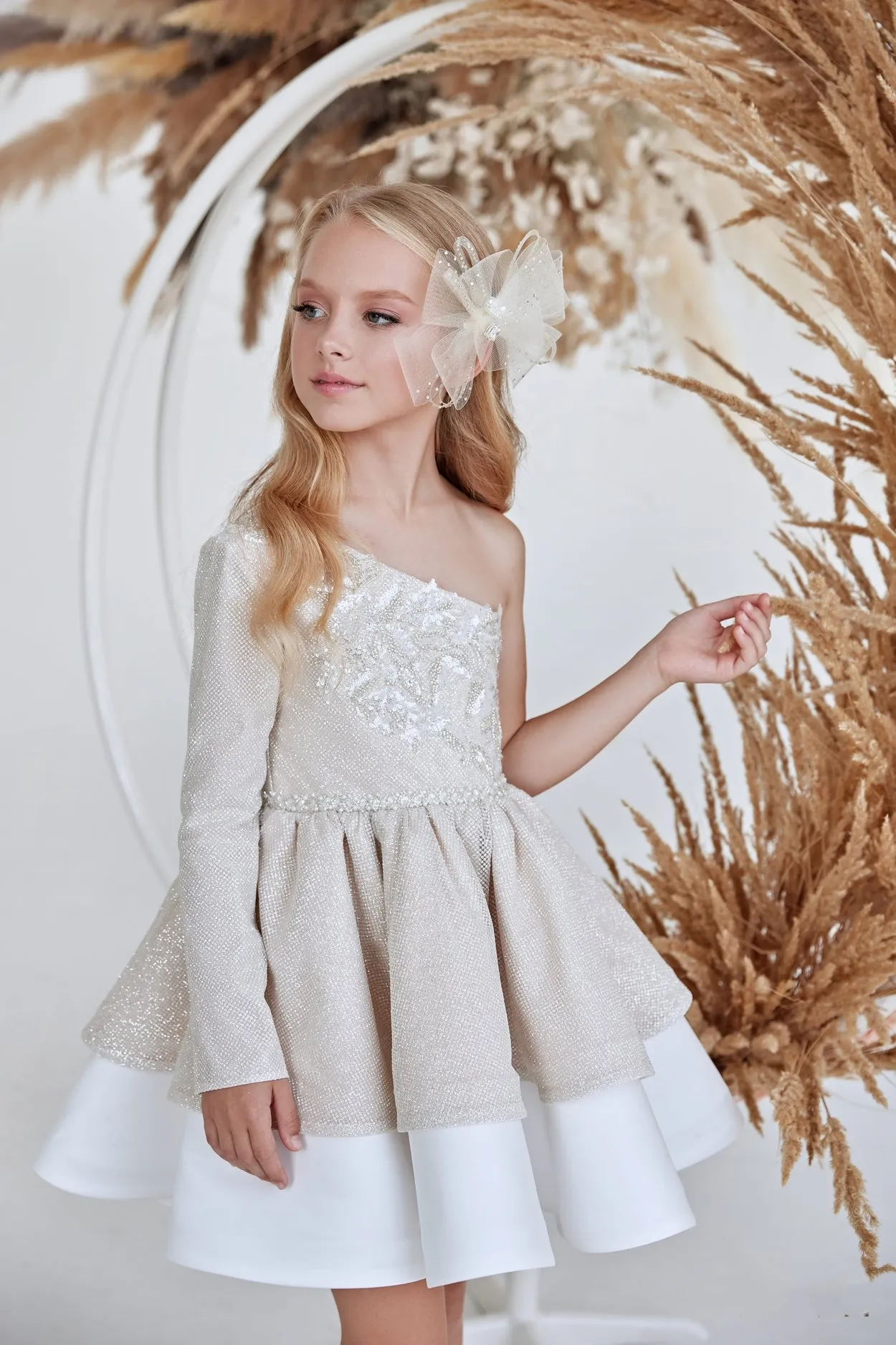 Girls One Shoulder Sparkly Birthday Party Dress